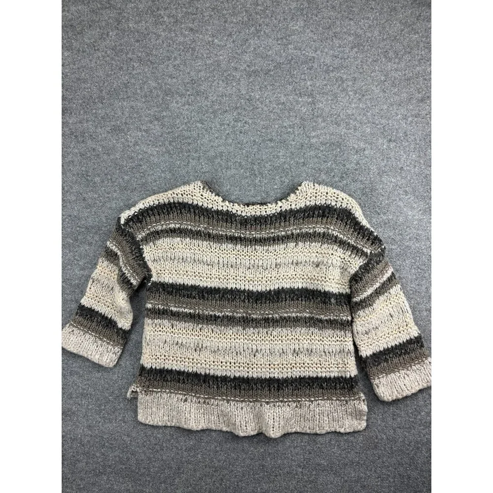 Free People Cream and Gray Striped Knit Scoop Neck Sweater